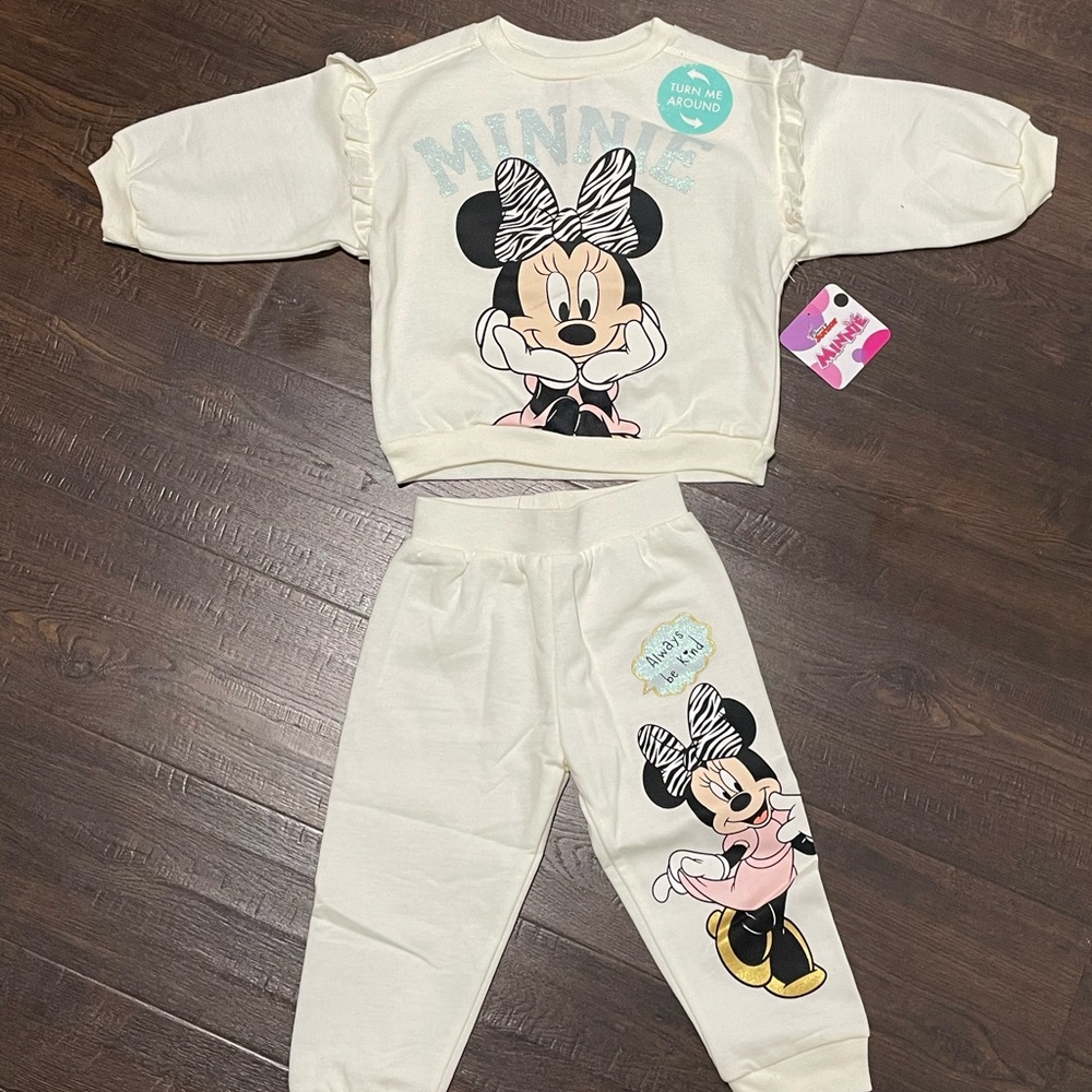 NWT Disney Cream Minnie Mouse Girls' Sweats Set with Pastel Accents